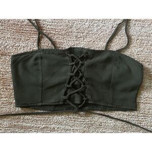 Current Mood green lace up crop top strappy corset style sexy party club XS